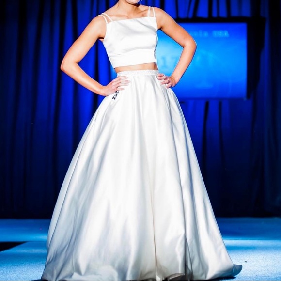 Sherri Hill 2 Piece White Satin Ball Gown for Prom or Wedding